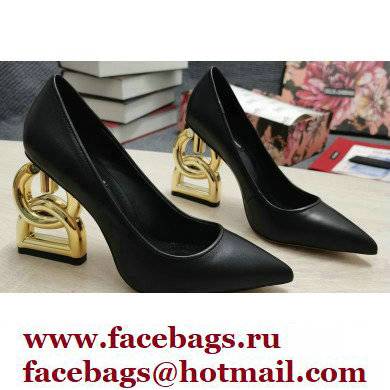 Dolce & Gabbana Heel 10.5cm Leather Pumps Black with DG Pop Heel 2021 - Click Image to Close